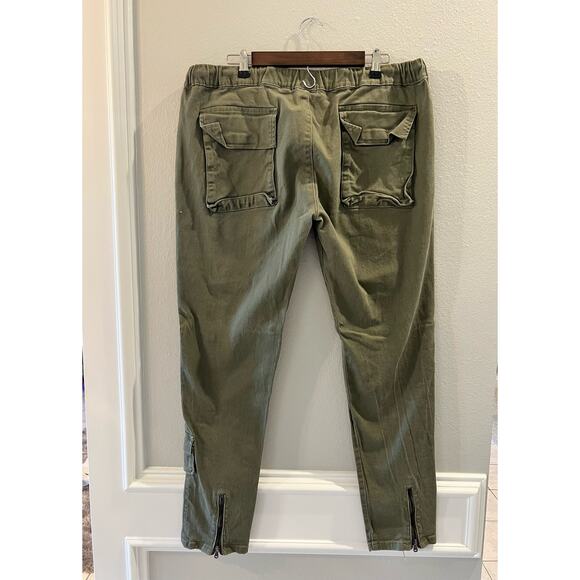 KDNK Men's Olive Green Cargo Jogger Pants Zipper Pull On Size Slim XXL - Picture 2 of 4